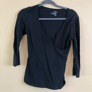 GAP Black Wrap V-neck Stretch Top 3/4 Sleeves